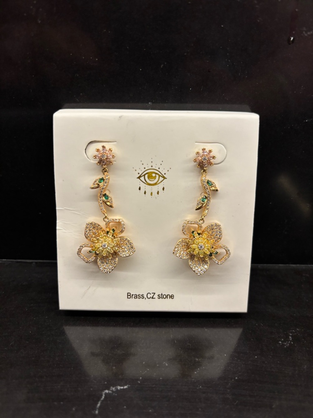 eye candy Gold Floral Drop Earrings with Yellow and Green Accents